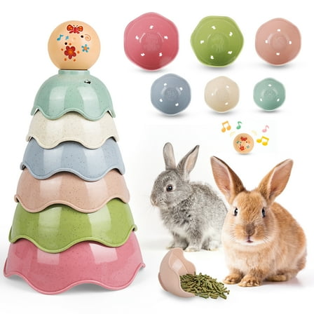 Bunny Toys, 7PCS Stacking Cups for Rabbits, Stackable Bowls and Treats Ball, Guinea Pig Supplies, Pet Enrichment Toys, Nesting Snack Cup for Chinchilla Parrot, Small Animal Hiding Food and Playing