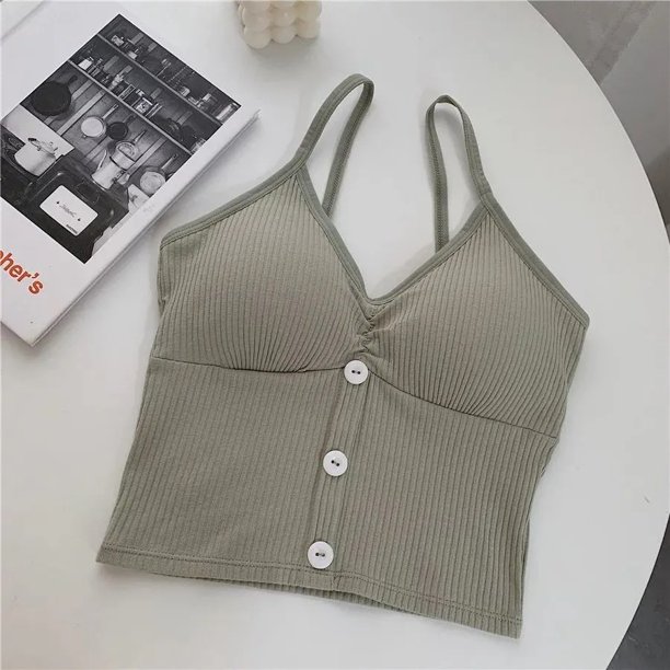 VISgogo Camisola de punto de verano para mujer, color sólido, sin mangas, sin espalda, con botones VISgogo moda