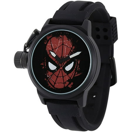 Marvel Spider-Man Men's Crown Protector Watch, Black Rubber Strap