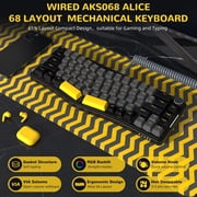 ATTACK SHARK AKS068 Alice Layout Wired Mechanical Keyboard, Gasket Mount 68 Keys Ergonomic 60% Gaming Keyboard USB-C, VIA-Programmable, Hot-Swappable Tactile Switch, RGB Backlit, Knob, NKRO, PC/MAC