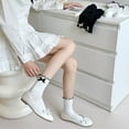 thumbnail image 4 of PMVFHDE Women's Feminine Style Bow Socks, Japanese Lace Trim Socks for Fashion, Adorable with Dresses, Comfortable for All-Day Wear Black, 4 of 5