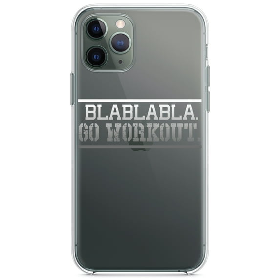 DistinctInk Clear Shockproof Hybrid Case for iPhone 11 (6.1" Screen) - TPU Bumper Acrylic Back Tempered Glass Screen Protector - Blablabla Go Workout.