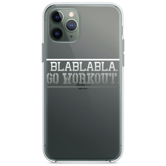DistinctInk Clear Shockproof Hybrid Case for iPhone 11 Pro MAX (6.5" Screen) - TPU Bumper Acrylic Back Tempered Glass Screen Protector - Blablabla Go Workout.
