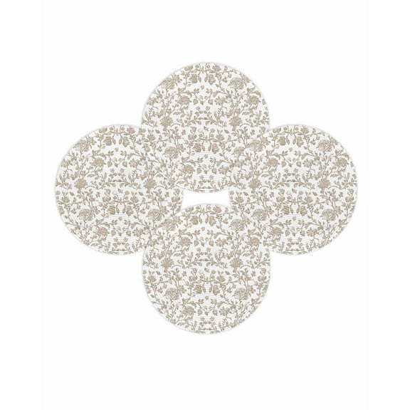 Round Placemats Set of 4 Khaki Pastoral Flower Place Mats Washable Woven Placemat Farmhouse Floral Circle Braided Table Mat for Kitchen Dining Table Party Home Decor 15 Inch