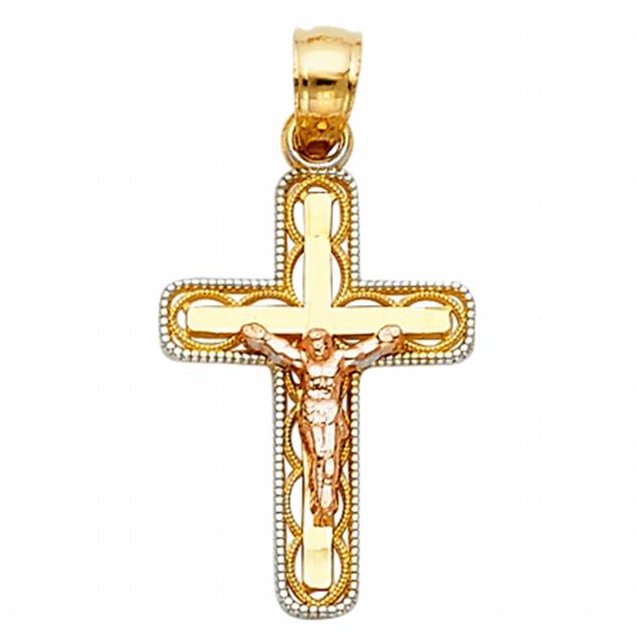 Jewelry 14k Two-tone Gold Crucifix Religious Pendant