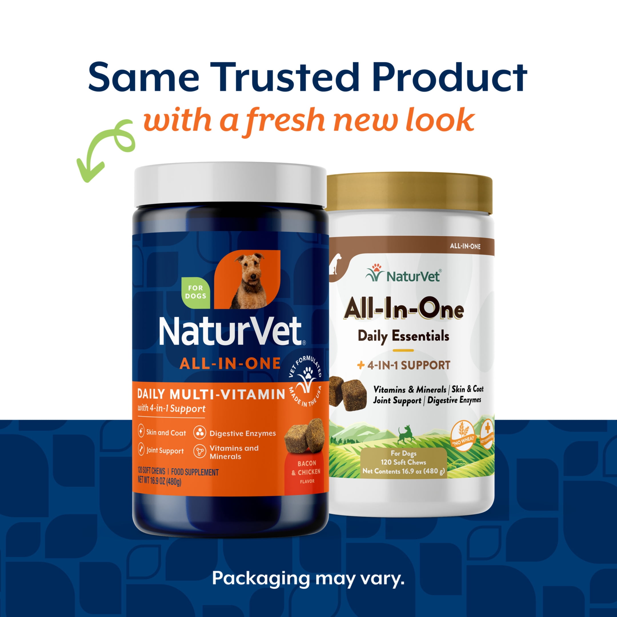 NaturVet Daily Multi-Vitamin All-In-One Supplements for Dogs, Bacon and Chicken Flavor, 120 Count