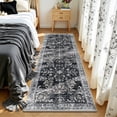 thumbnail image 3 of MJIAexp 2'x6' Boho Runner Rug,Non Slip Washable Floral Hallway Runner Rug with Rubber Backing, Low Pile Faux Wool Distressed Carpet for Kitchen, Laundry, Bedroom, Entrance,Black, 3 of 8