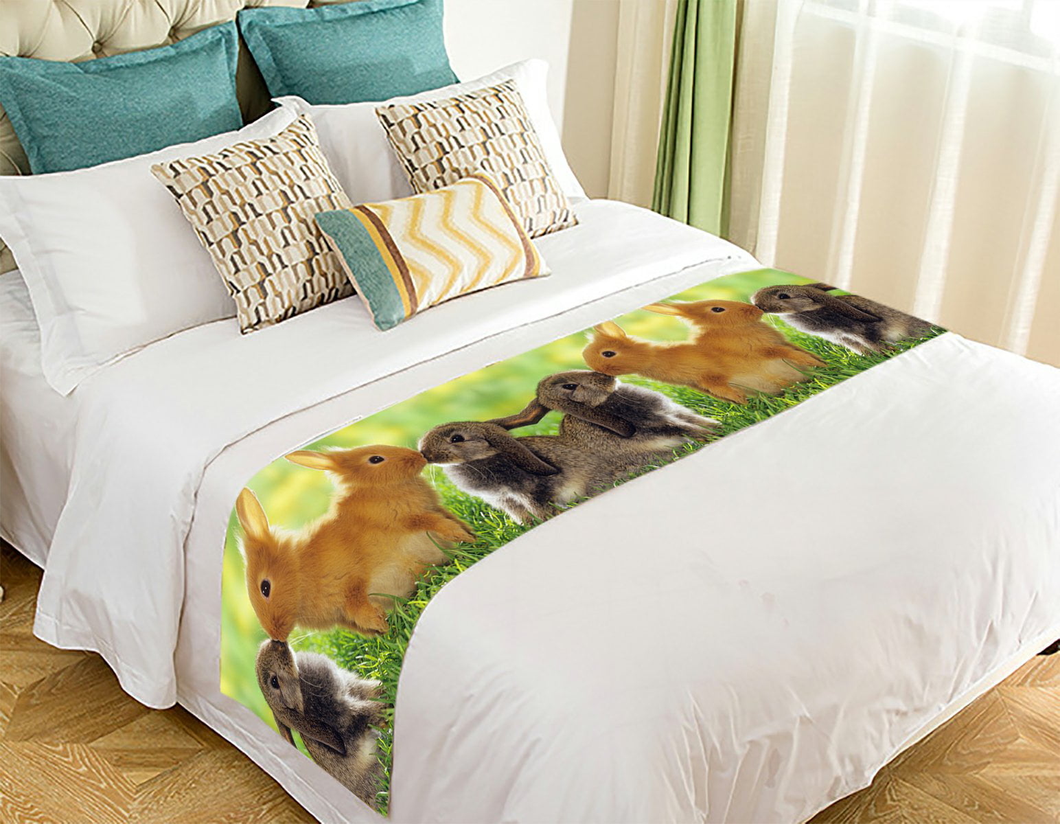 GCKG A pair of cute fluffy bunny Rabbits Bed Runner Bedding Scarf ...