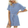 thumbnail image 1 of HBFAGFB Combinaisons pour Femmes Manches Courtes à Volants Rayées Lacées Bleu Taille TG, 1 of 9