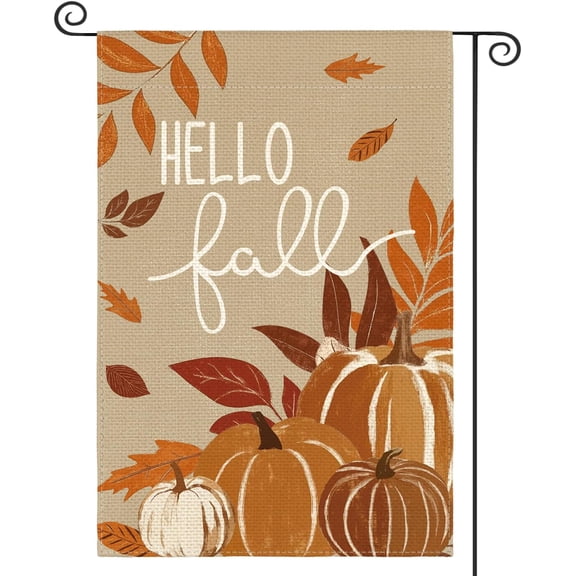 Vintage Pumpkins Fall Garden Flag 12x18 Inch Outside | Double Sided, Weather & Fade Resistant, Yard Outdoor Decoration, Features Hello Fall