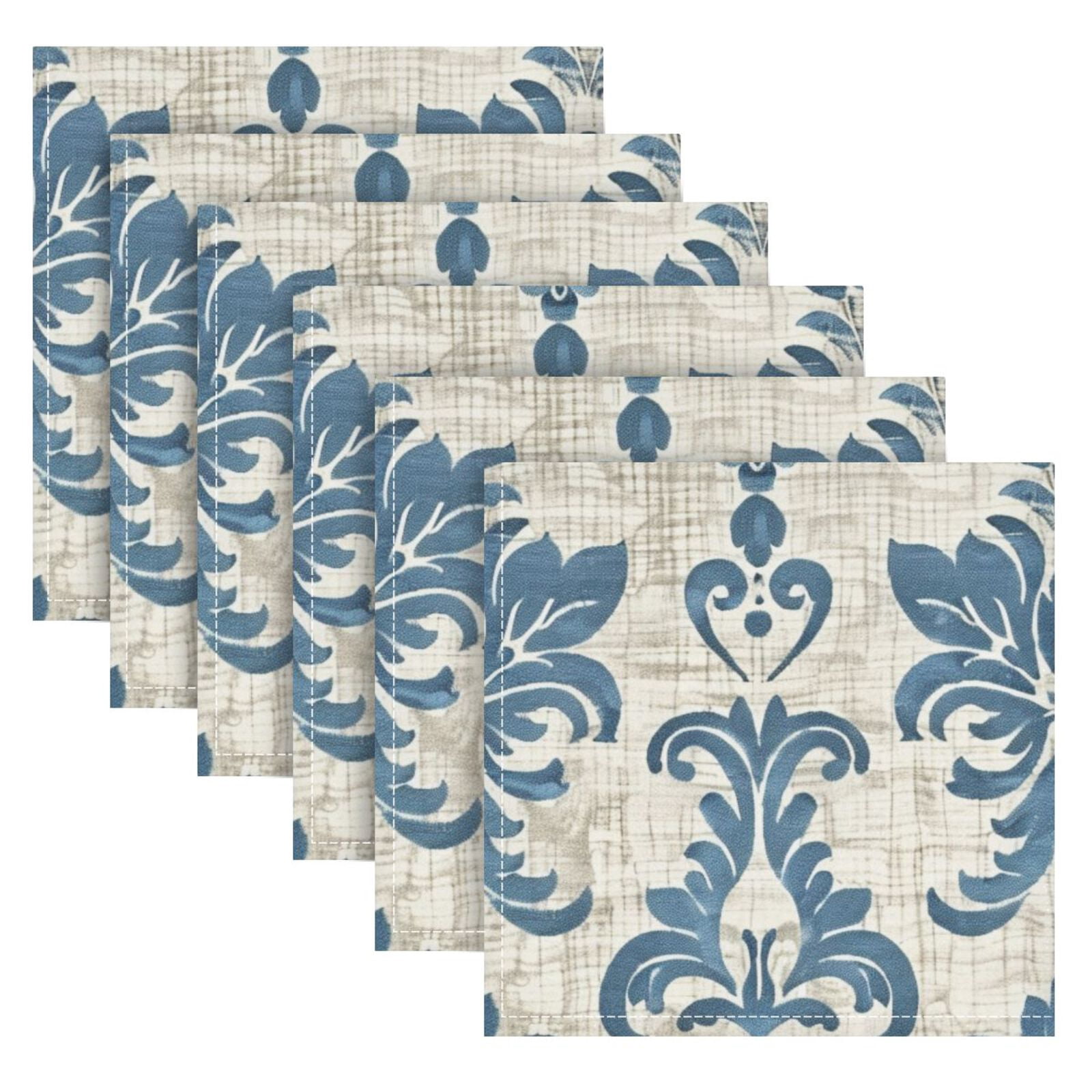 JSTEL Blue Arab Damask Flower Cloth Napkins Set of 6, 20x20 Inch Washable and Reusable Napkin for Decoupage Dinner Party Everyday Use