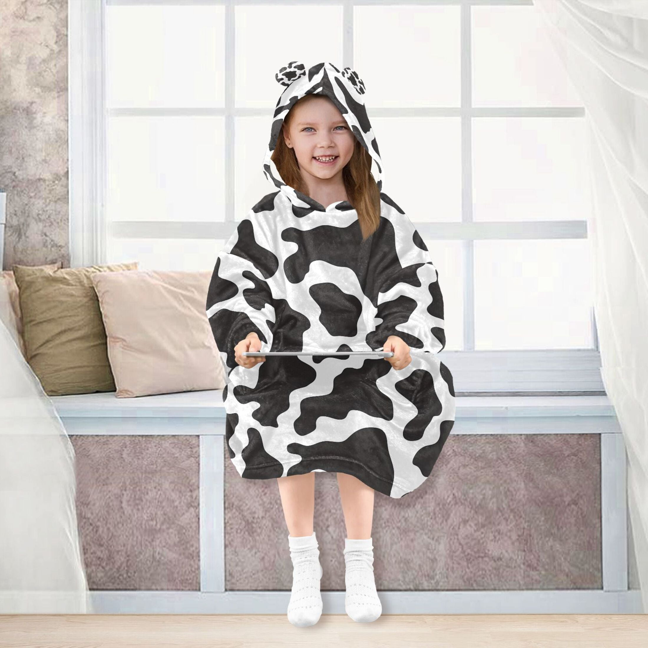joogoo Wearable Blanket Hoodie for Cow Print Oversized Sherpa Hooded 3-14 YR M