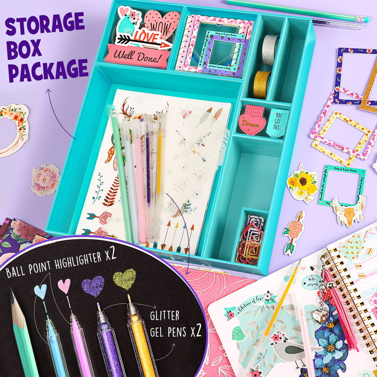 VOD VISUAL 2 Pack DIY Journal Kit,200+ PCS Kid Journals for Girls Ages 8 9  10 11 12 13 14 Year Old, Interesting Birthday Gifts for Girls,Art & Crafts