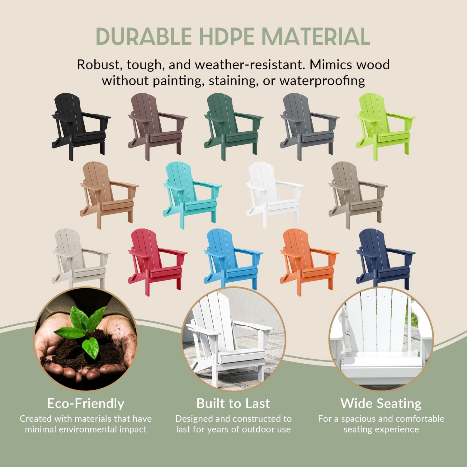 WestinTrends Malibu Outdoor Folding HDPE Adirondack Deck Chair - Patio & Outdoor Lounge, Weather‑Resistant, White