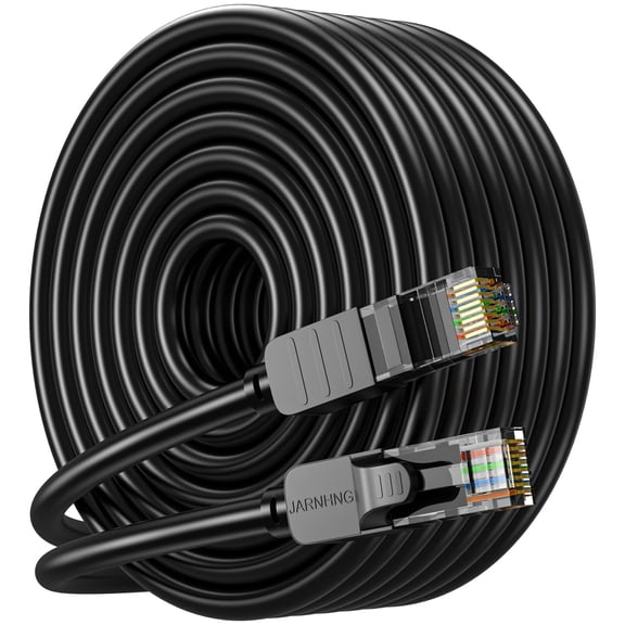Cable Ethernet JARNHNG Cat 6, 75 pies, 10 Gbps, interior/exterior, negro