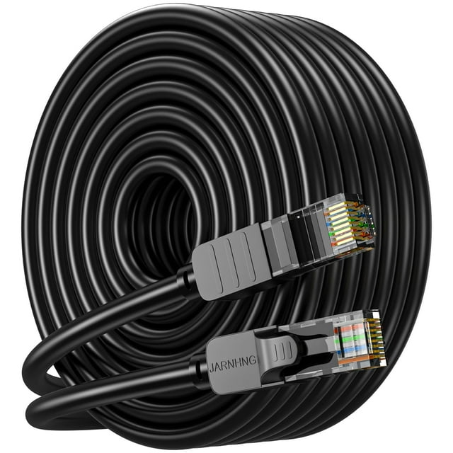 Cable Ethernet JARNHNG Cat 6, 75 pies, 10 Gbps, interior/exterior, negro