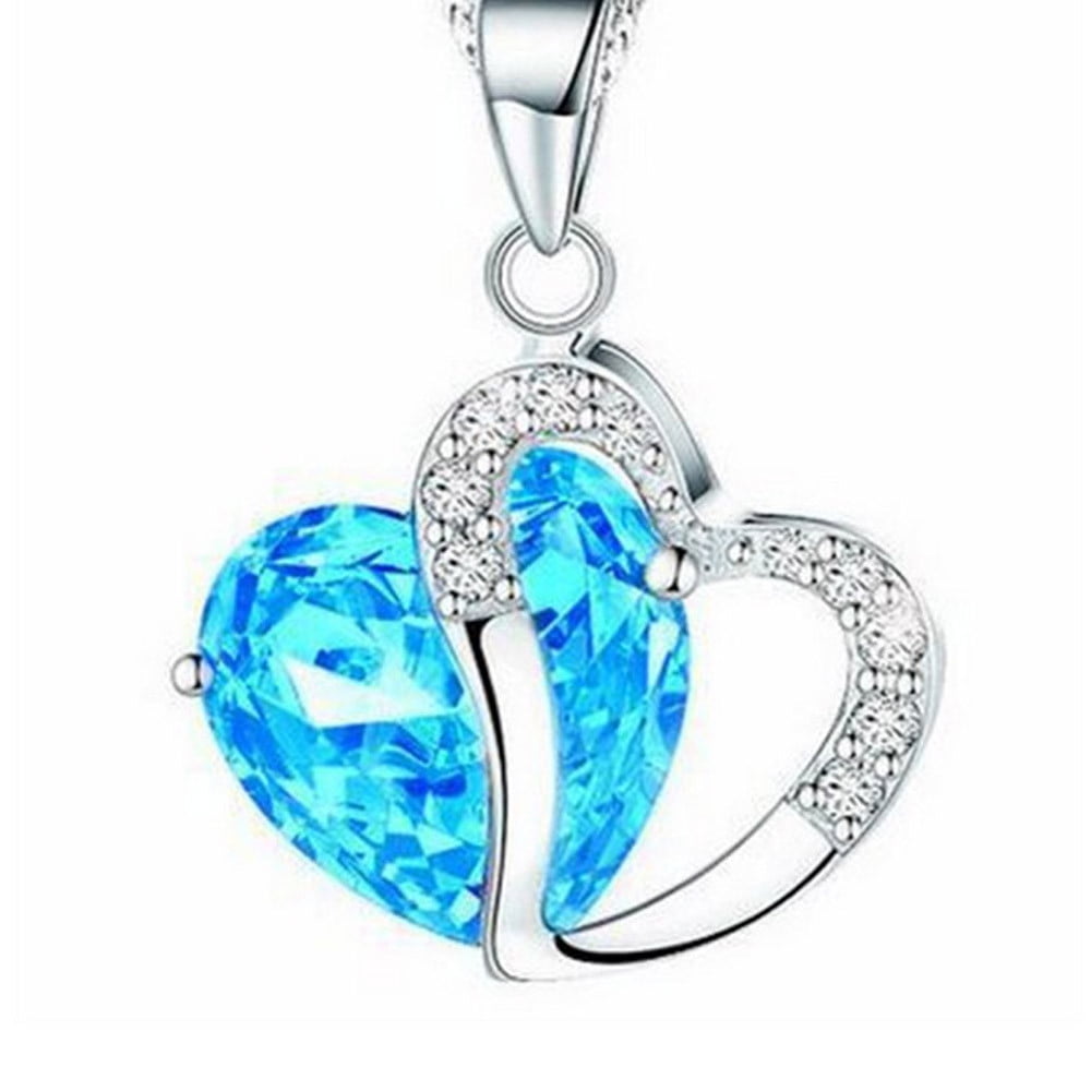 Fashion Women Heart Crystal Rhinestone Silver Chain Pendant Necklace Jewelry 