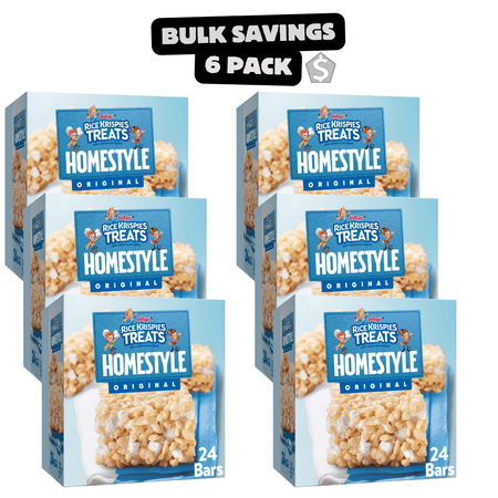 6 x - Rice Krispies Treats Homestyle Marshmallow Snack Bars, Kids Snacks, Lunch Snacks, Original, 27.9oz Box (24 Bars)
