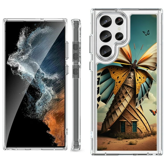Shockproof Bumper Phone Case for Samsung Galaxy S23 Ultra 5G, by OneToughShield ® - Butterfly Windmills