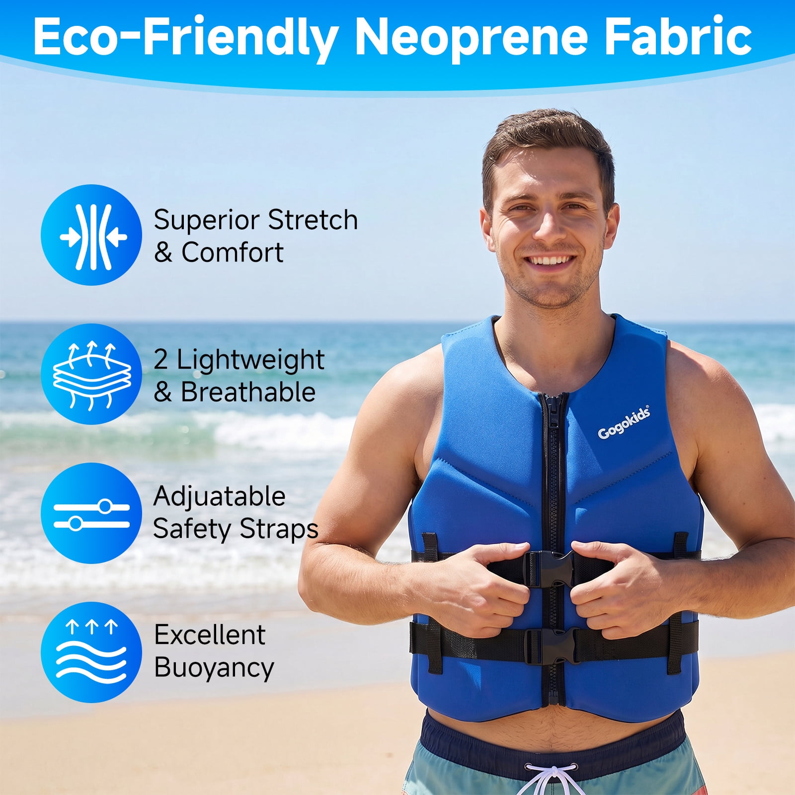 Gogokids Life Jacket Swim Vest for Adult Women men,Foldable Buoyancy Vest with Dual Buckle,Float Jacket for Boating,Kayaking,Swimming,Paddle and Fishing
