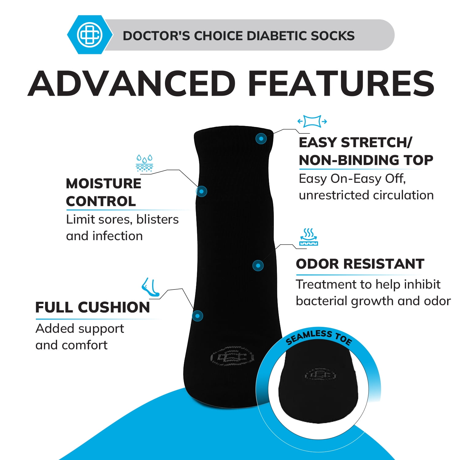 Doctor's Choice Diabetic Full Cushion Quarter Women's Socks, Large, Women's Shoe Size 10-13, 4 Pack