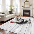 thumbnail image 3 of 5x7 Washable Area Rug, Welcome Non-Slip Large Rectangle Rug for Living Room Bedroom, Farmhouse Country Rooster Rustic White Wood Grain Indoor Floor Mat for Home Decor, 3 of 9