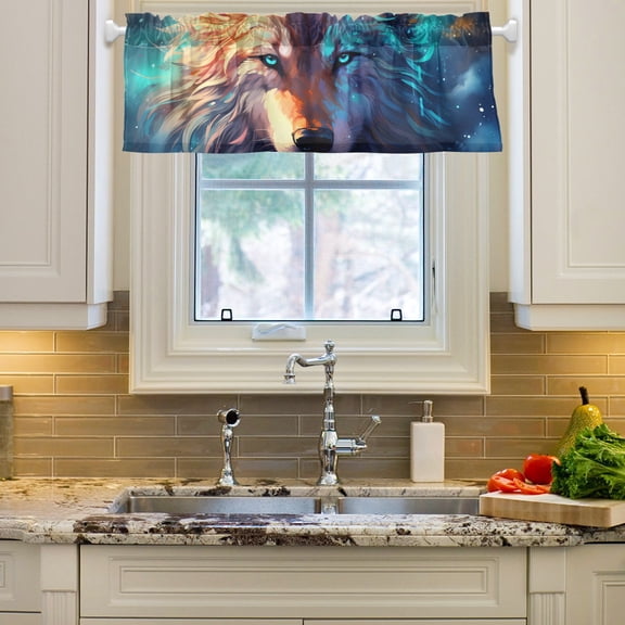 Wolf Head Blue Curtain Valances Farmhouse Design Window Treatment Decor Blackout Rod Pocket for Windows Living Room Kitchen 54" x 18"