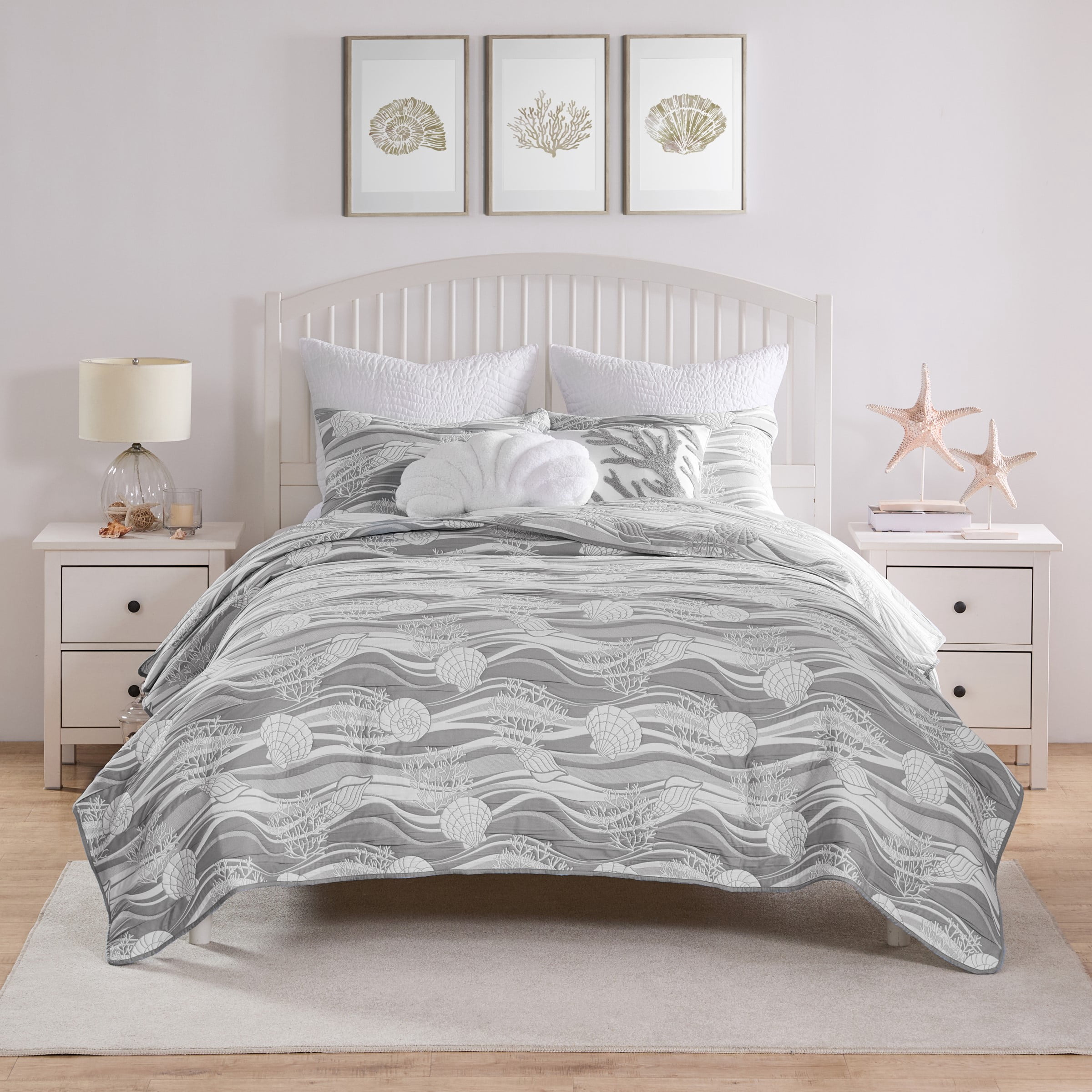Greenland Home Coastal Paradise Matelassé Coverlet Set, Dover Harbor Gray, 3-Piece King/Cal King