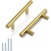 Zoizocp (10 Pack) 3" Hole Centers Cabinet Pulls Euro Bar Cabinet Hardware, Gold Kitchen Bathroom Cabinet Handles Modern T Bar Dresser Pull Drawer Handles, 5 Inch Overall Length