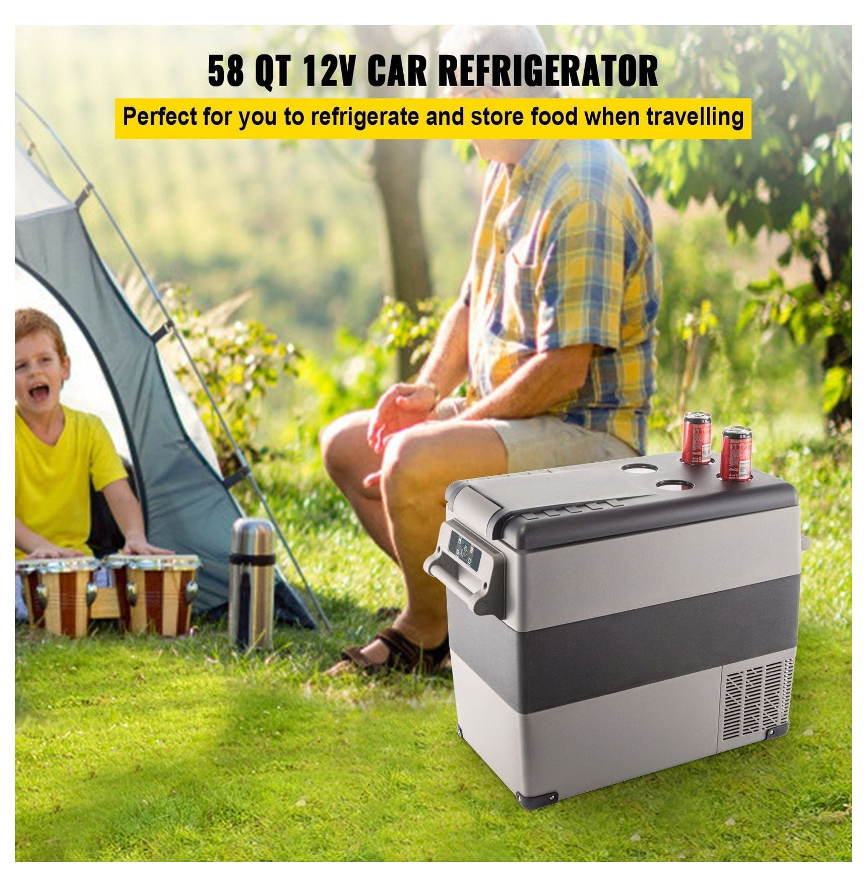 12 Volt Refrigerator 58 Quart, Dual Zone Portable Fridge Freezer, Car Refrigerator for RV, Camping & Home - 12/24V DC & 110-240V AC Powered