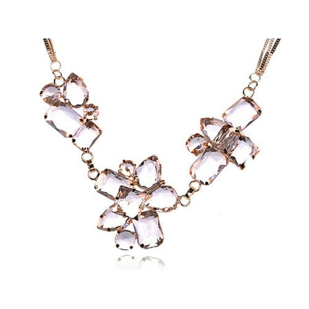 Triple Strand Leather - Gold Tone Triple Strand Ice Cube Chunky Iceberg Faceted Crystal Gem Necklace