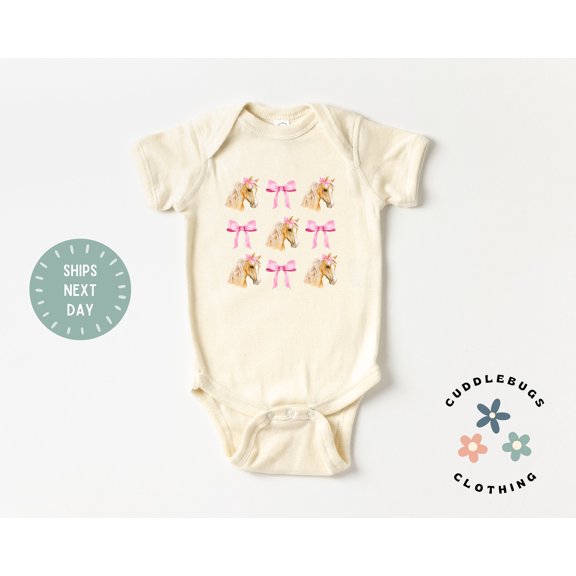 Horses Farm Animals Baby Onsies Bodysuit, Cute Horses And Bows, Baby Girl Bodysuit, Farm Baby, Country, Baby Shower Gift Cool Baby Clothing, Cute Baby Onesie, BABY BODYSUIT LAT 4424