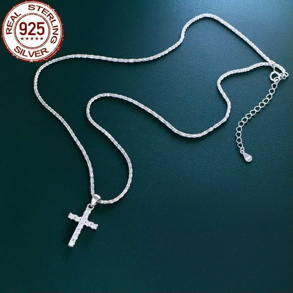 925 Sterling Silver CZ Cross Pendant Necklace Galaxy Stacked Thin Chain Jewelry