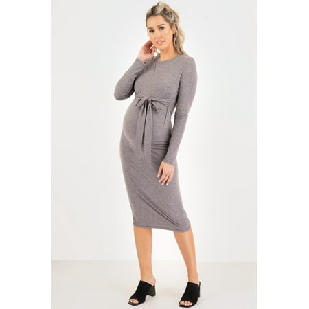 

Long Sleeve Bodycon Maternity Dress With Adjustable Belt