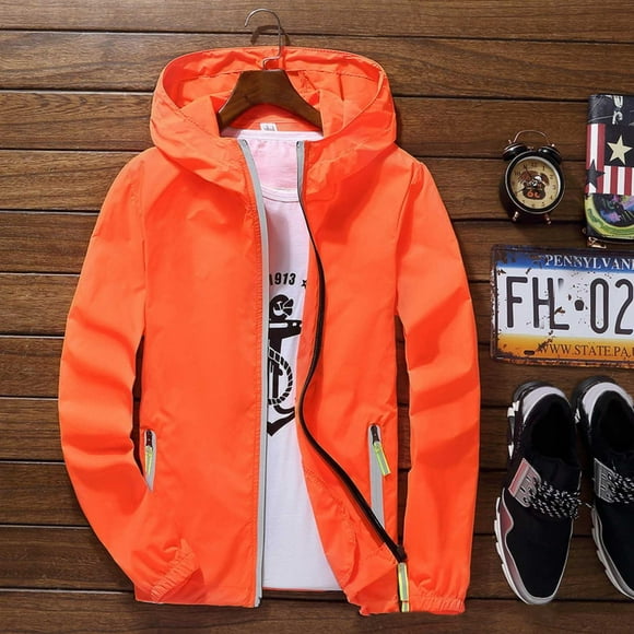 WILLBEST Hoodie Oversized Men's Casual Pure Color Plus Size Hoodie Reflective Zipper Outdoor Sport Coat