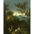 thumbnail image 2 of Alessandro Magnasco 12x14 Black Ornate Wood Framed Double Matted Museum Art Print Titled: Landscape with Figures (1710-1720), 2 of 5