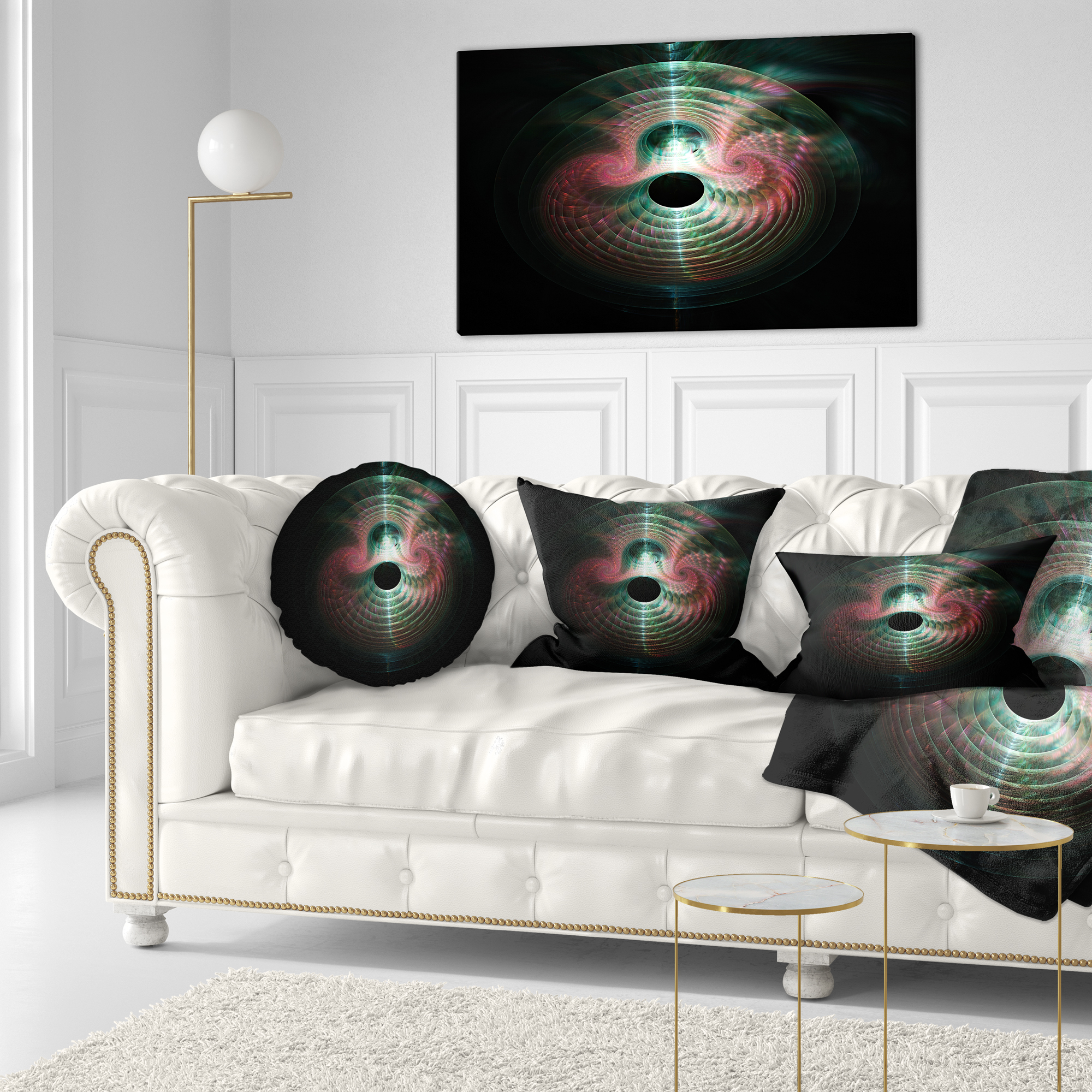 Designart Green Pink Magical Lights - Abstract Throw Pillow - 12x20