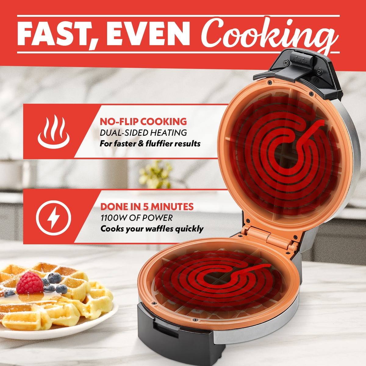 Gourmia Belgian Waffle Maker Adjustable Browning, PFAS-Free Nonstick Plates, Stainless Steel