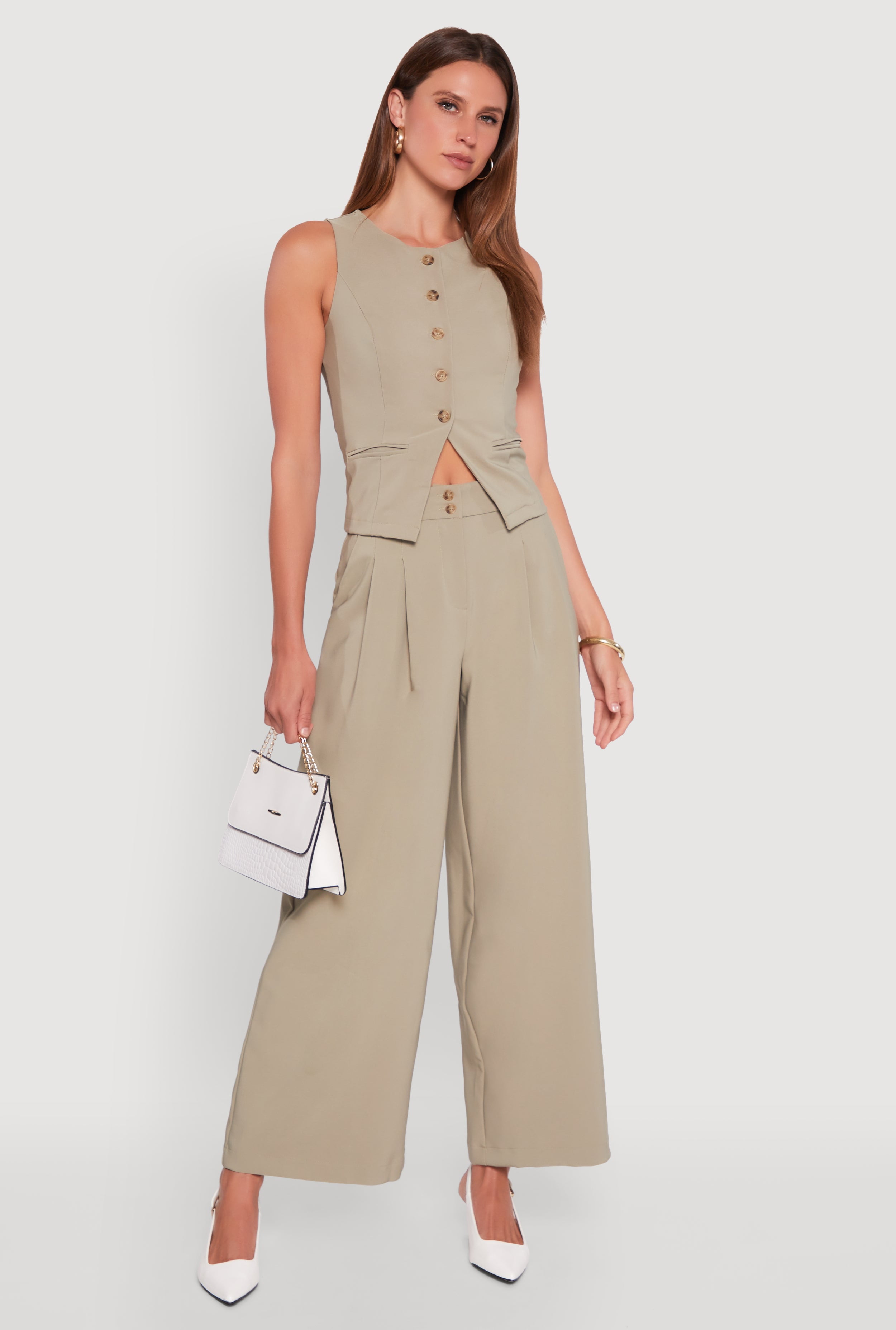 Womens Solid Crepe Knit Button Front Blazer Vest - image 2