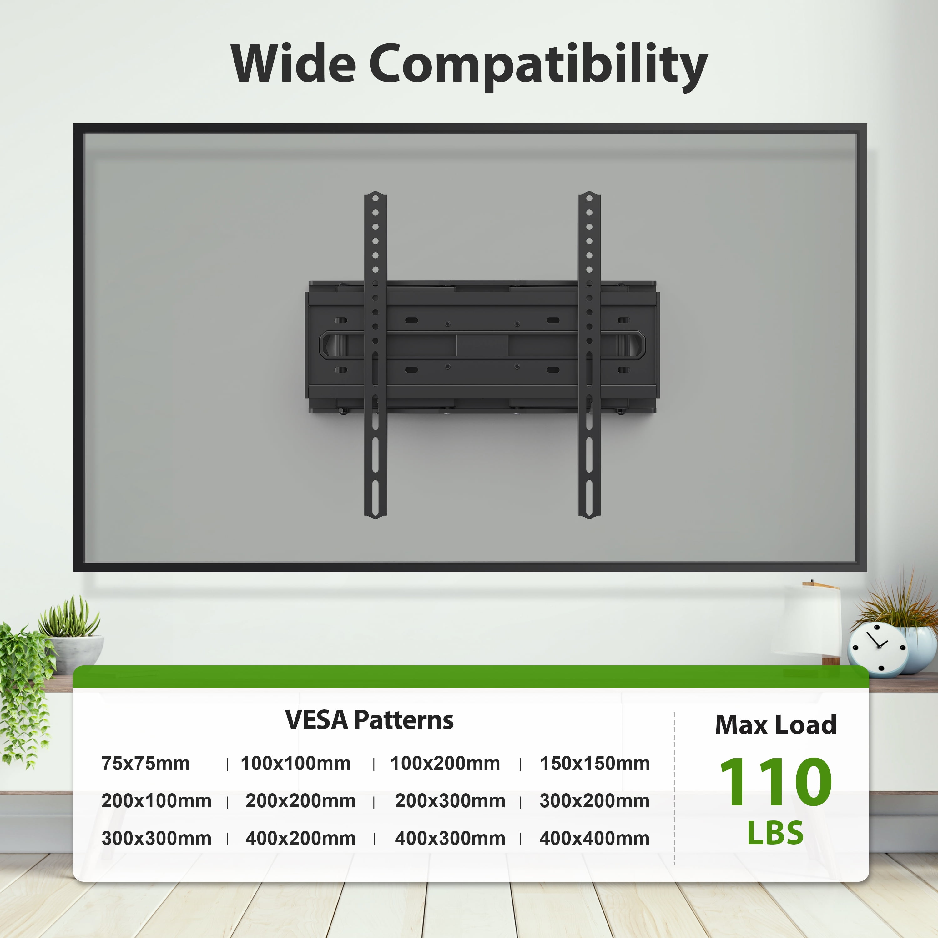 USX MOUNT Full Motion TV Wall Mount for 26-65" TVs, Hold up to 110lbs with Max VESA 400x400mm & 16" Wood Stud