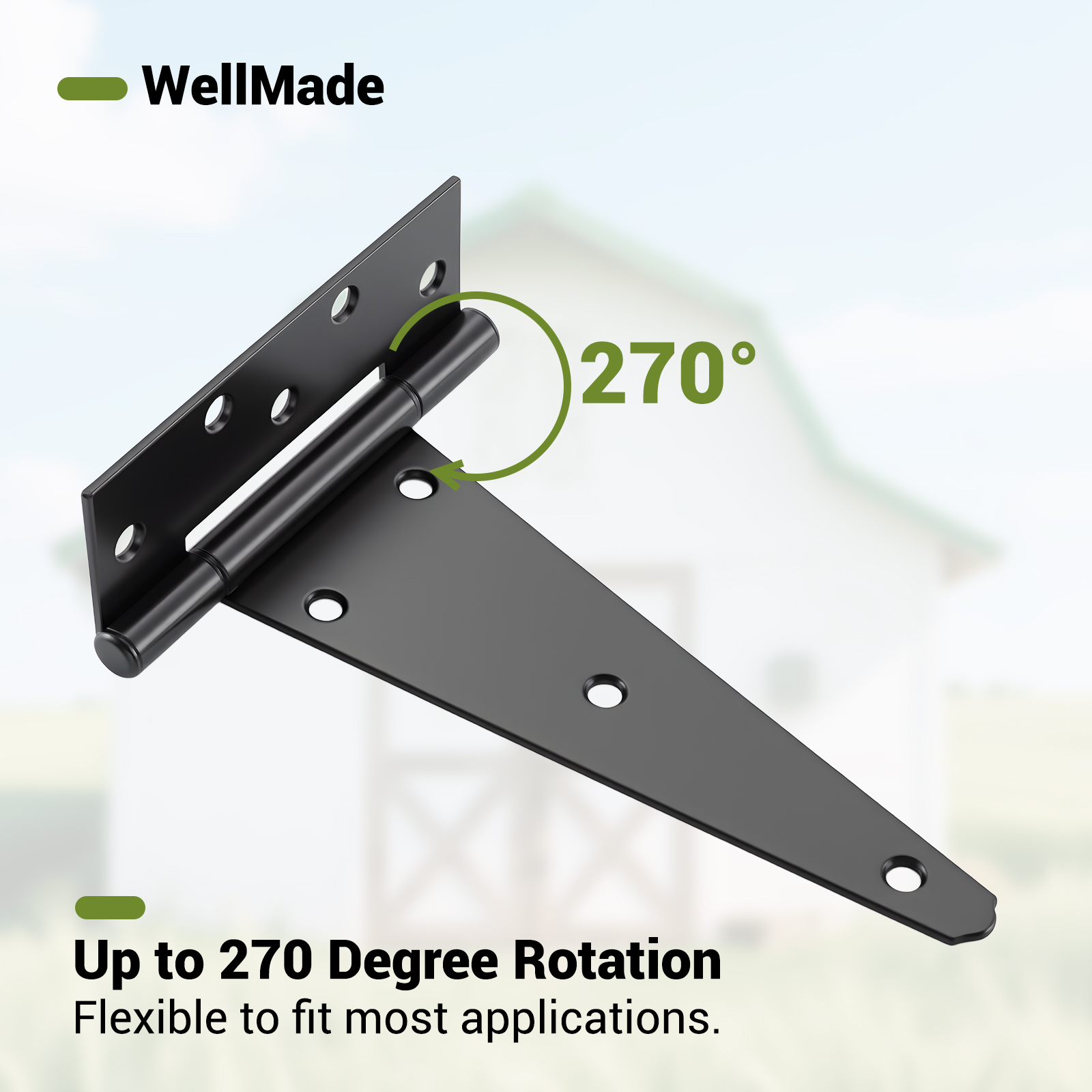 WellMade 4 Pack Heavy Duty Gate Hinges，10 In Decorative Black Hinge Wood Fence with Screws for Barn Doors, Storage Bins, and Tool Boxes