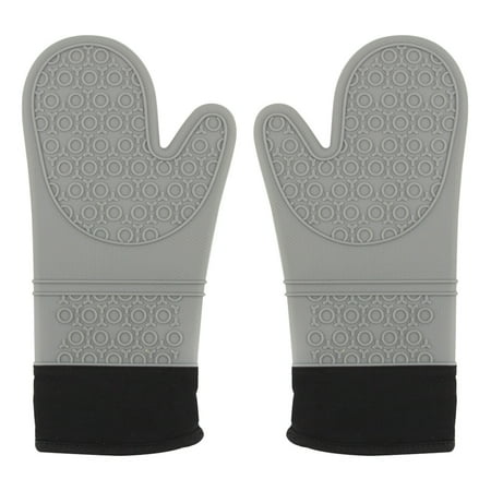 

1 Pair Oven Gloves Baking Cooking Heat Insulated Silicone Gloves Insulation Mittens Grey Flat