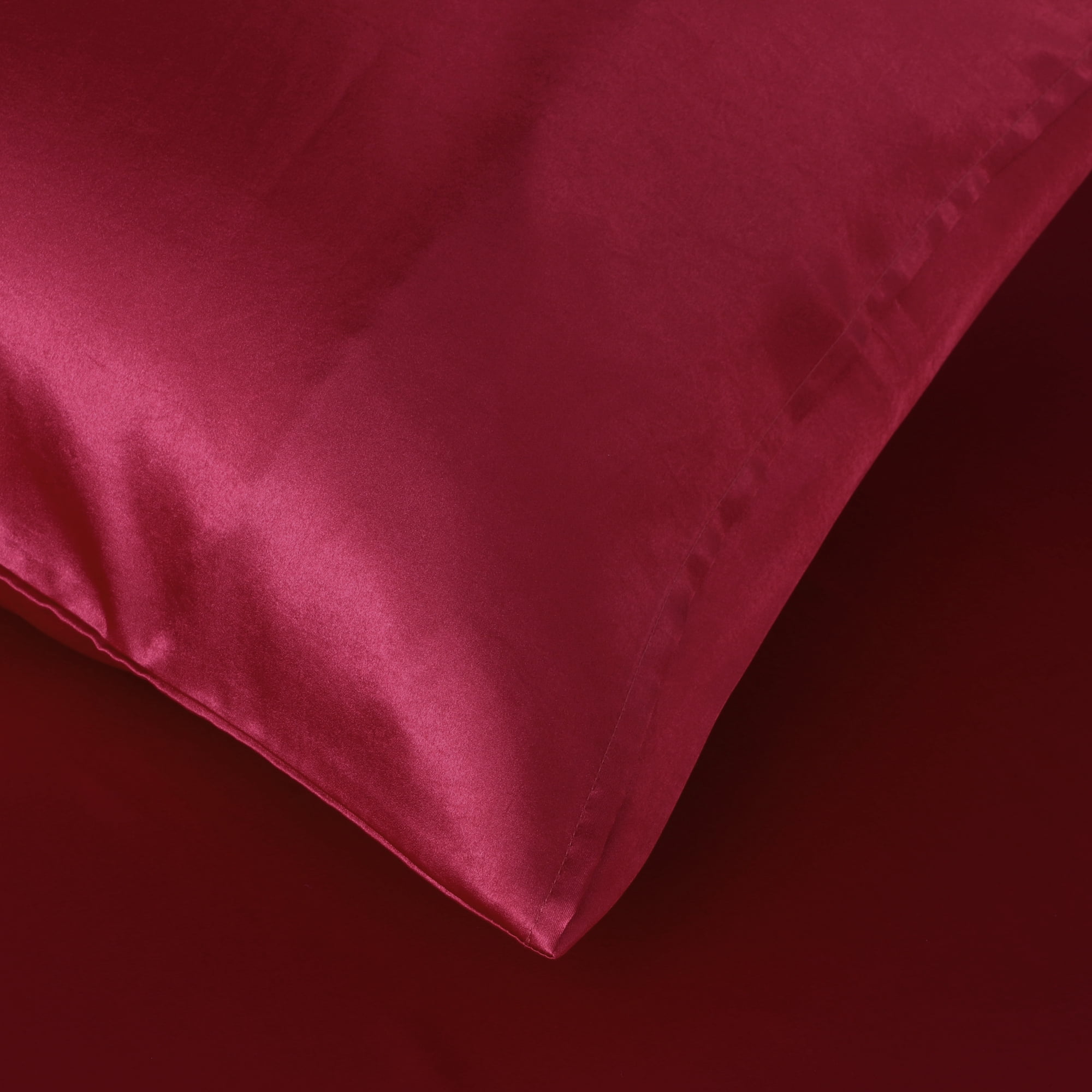 Unique Bargains Satin Sheet Set Luxury Polyester Bed Set 4 Pcs King Burgundy