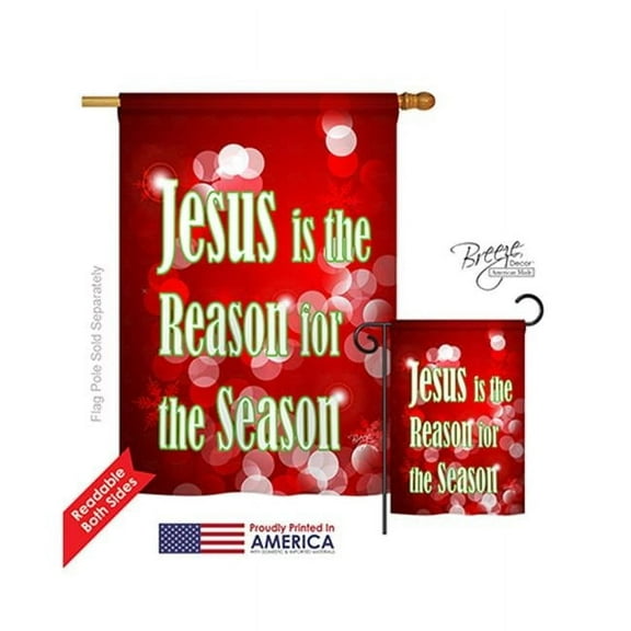 Breeze Decor 14099 Nativity Jesus is the Reason 2-Sided Vertical Impression House Flag - 28 x 40 in.