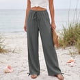 thumbnail image 6 of Wide Leg Linen Pants for Women Casual Drawstring Palazzo Pants Summer Vacation Beach Flowy Trousers with Pockets, 2XL, 6 of 7