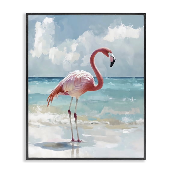 Stupell Industries Tropical Flamingo At Shore Black Framed Giclee Art, 11 x 14, by The Prints Vibe