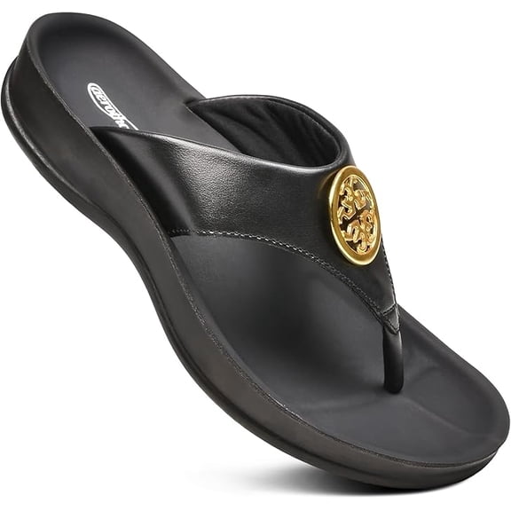 AEROTHOTIC Arch Supportive Strappy Orthotic Comfortable Flip Flops Cushion Soft Toe Post Non-Slip Summer Casual Travel Walking Thong Sandals Women Beach Essentials