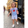 thumbnail image 4 of BemeyourBBs Toddler Baby Girl Back to School Outfit First Day of School Kindergarten Outfits Apple Embroidery Doll Collar Puff Short Sleeve Shirt Tops Stripe Shorts Set 2Pcs Baby Fall Summer Clothes, 4 of 9