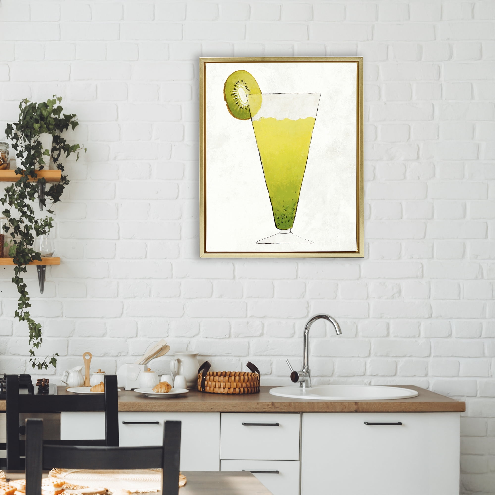 Stupell Industries Summer Cocktail Kiwi Slice Gold Framed Floater Canvas Wall Art, design by Lorenzo Collective