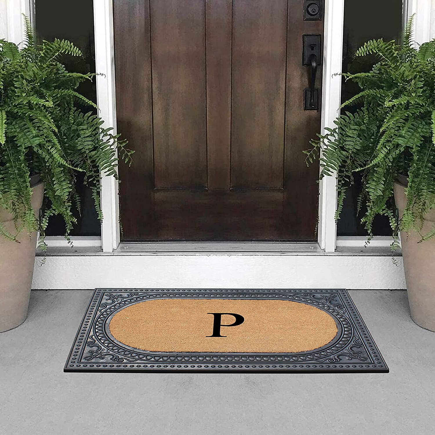 A1HC Natural Rubber & Coir 24x39 Monogrammed Doormat For Front Door, Anti-Shed Treated Durable Doormat for Outdoor Entrance, Heavy Duty, Low Profile, Easy to Clean, Long Lasting Front Porch Entry Rug